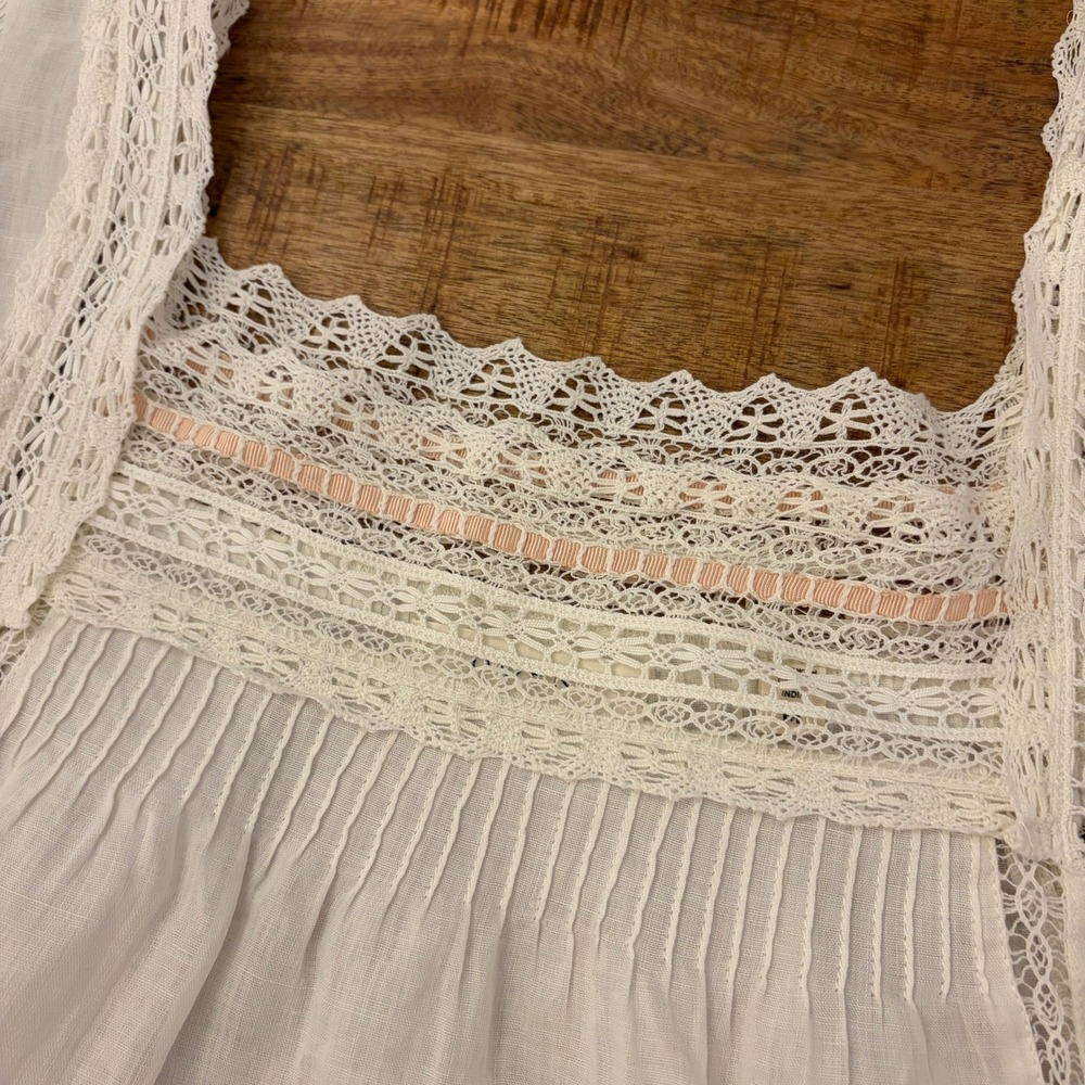 DOEN Ginger Top M Salt Lace Trim Pintuck Blouse Ramie Boho Cottagecore Prairie - Picture 11 of 13
